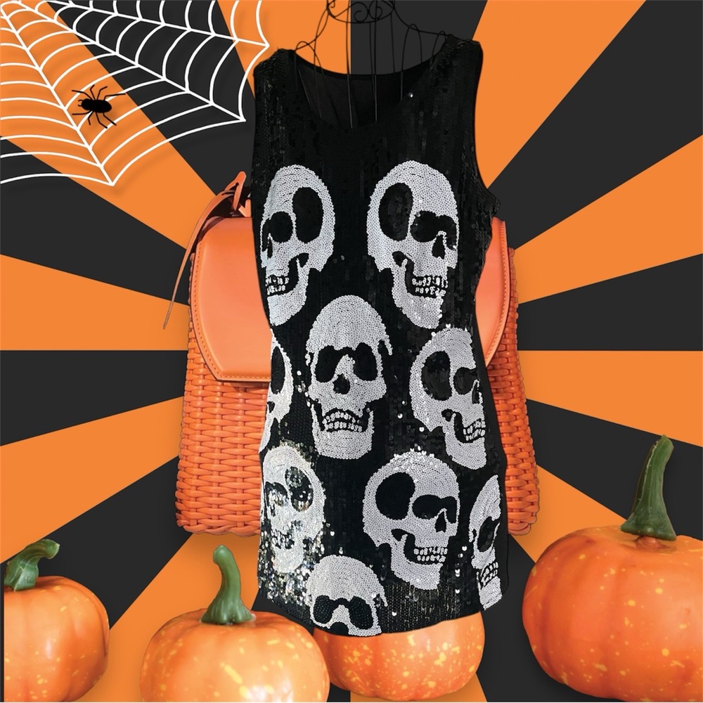 Black and White Skull Sequin Dress M/L size